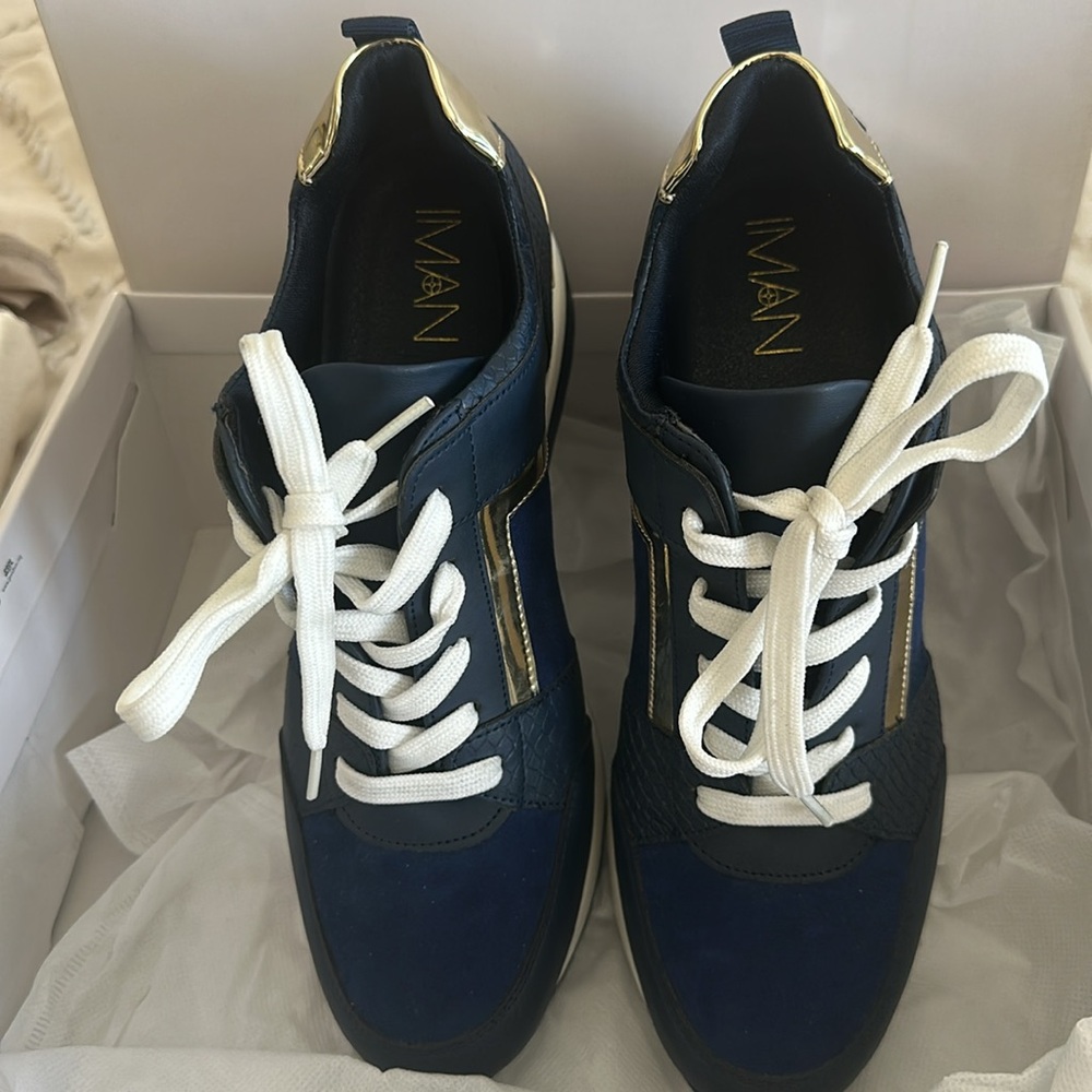IMÁN Brand New Navy and Gold Sneakers.  GORGEOUS!!!! - Picture 2 of 3